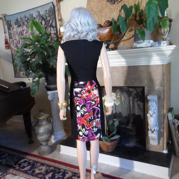 Etro Black Sheath Dress with Multicolor Floral Print Panels – IT 44 / US 8 - Picture 13 of 16